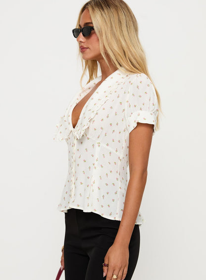 Esmarie Blouse Top White Floral