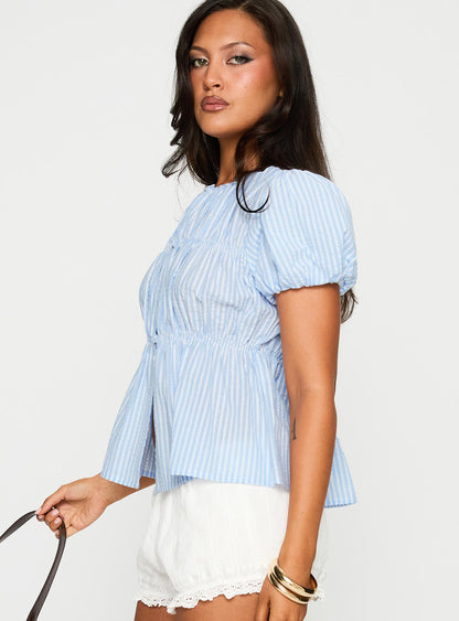 Such A Sweetie Babydoll Top Blue / White Stripe
