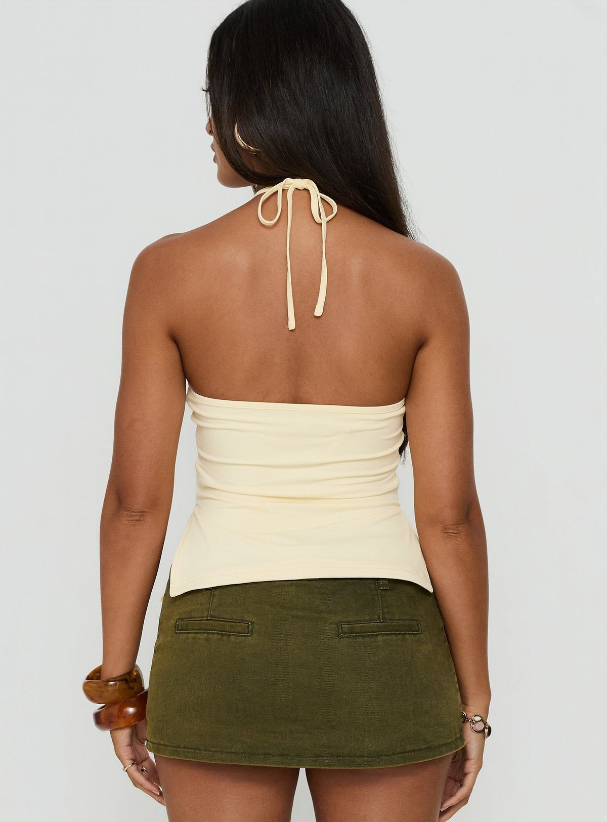 Eiva Arrowneck Button Detail Top Lemon