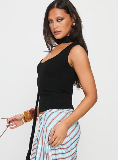 Roana Reversible Scarf Tie Knit Top Black