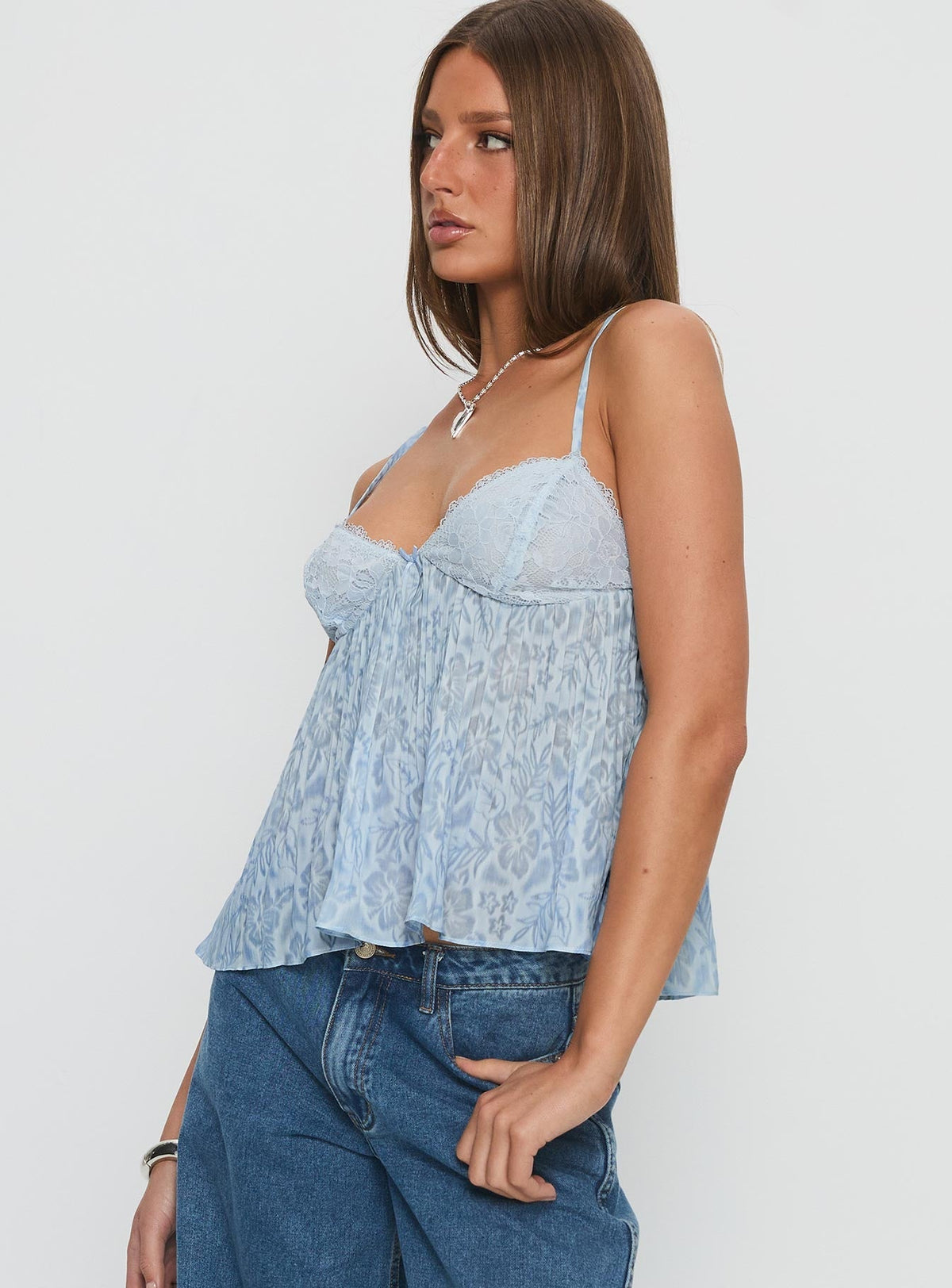 Zami Pleat Top Blue Floral