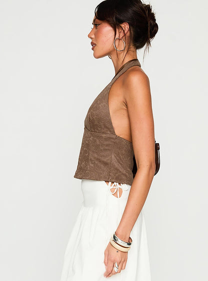 Down The Line Halter Top Brown