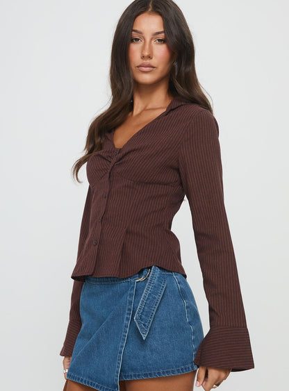 Elowenn Long Sleeve Top Chocolate Stripe