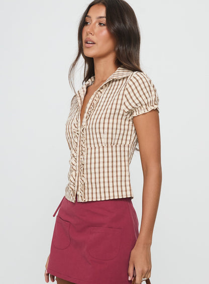 Arla Blouse Brown Check