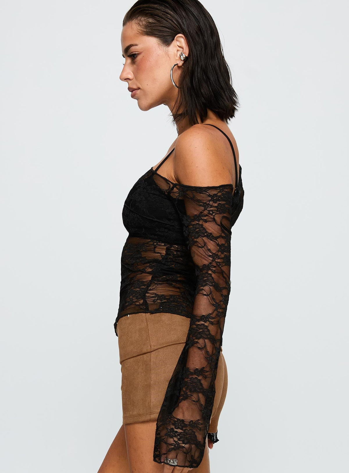 How Ironic One Shoulder Lace Top Black