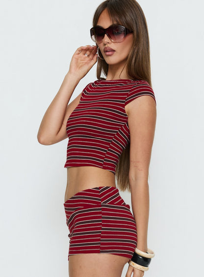 Veyona Cap Sleeve Top Red Stripe