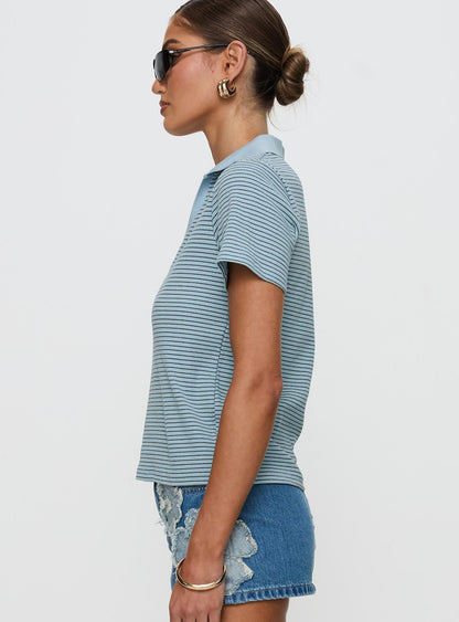Ralphy Collared Top Blue Stripe