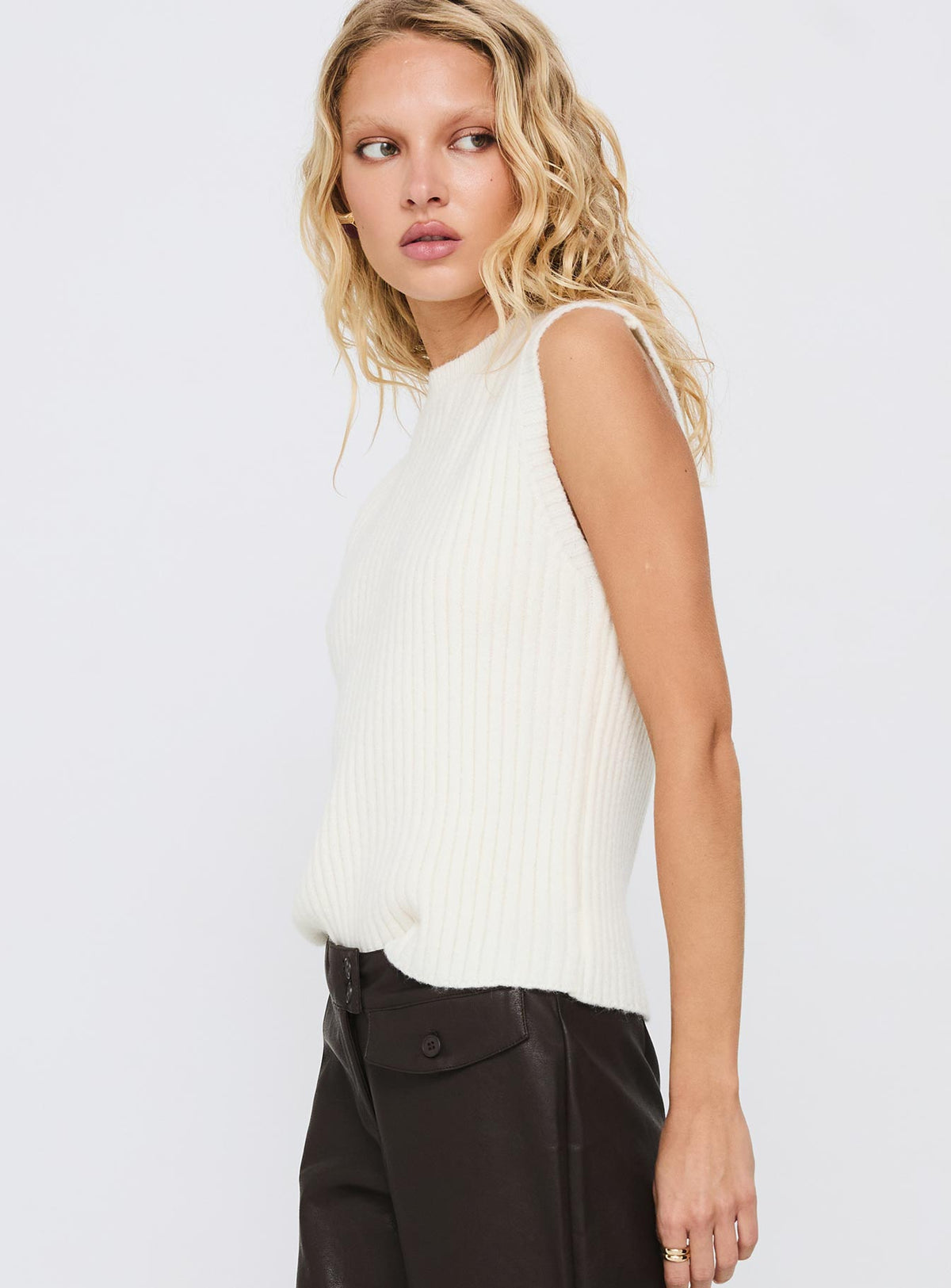 Jessabell Rib Sleeveless Top White