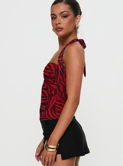 Cielo Mesh Halter Top Red Zebra