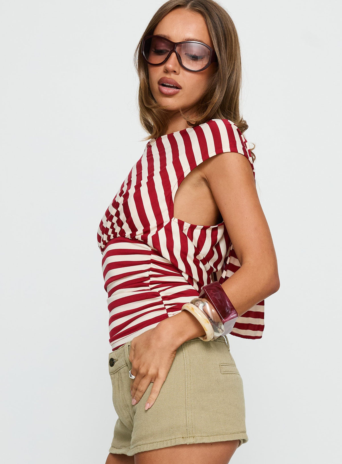 Syndie Bamboo Hooded Top Red / Cream Stripe