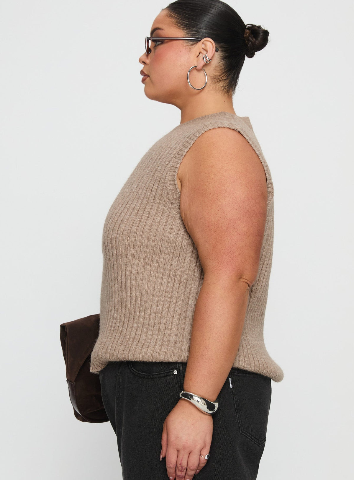 Jessabell Rib Sleeveless Top Mocha Curve