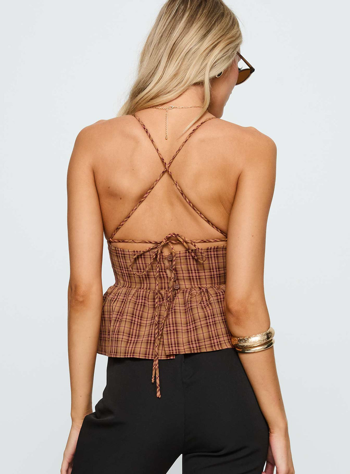 Croatia Frill Top Brown Check