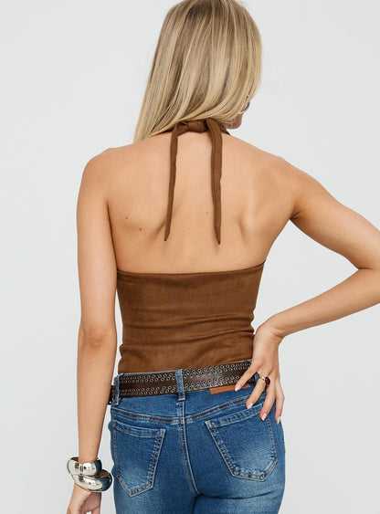 Liander Faux Suede Bodysuit Brown