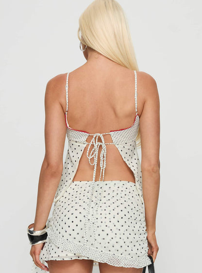Tanelle Spliced Tank Top White Polka Dot