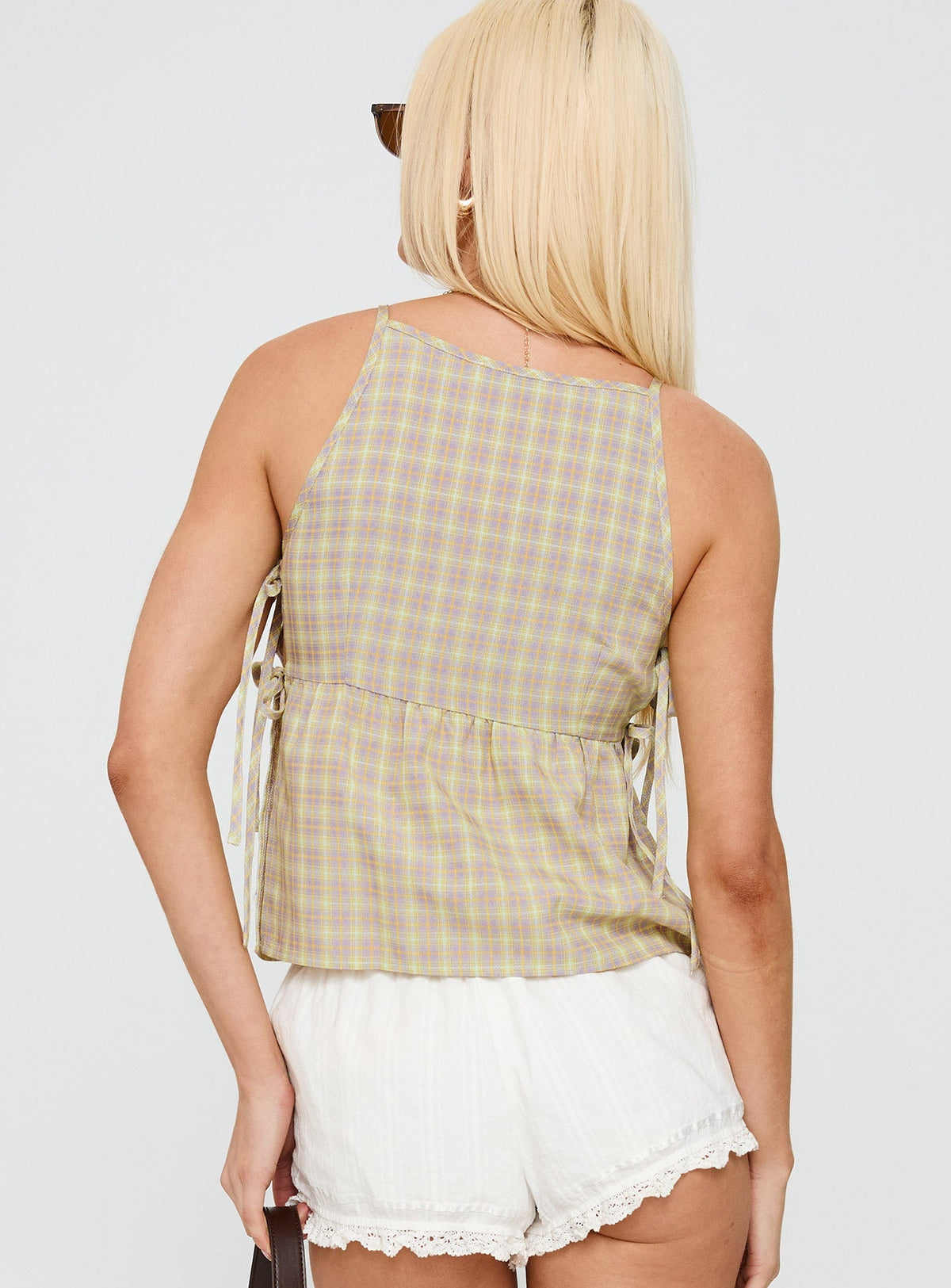 Star Blaze Tie Side Top Green Check