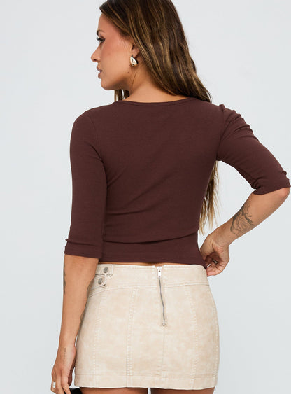 Elaia 3/4 Sleeve Top Chocolate