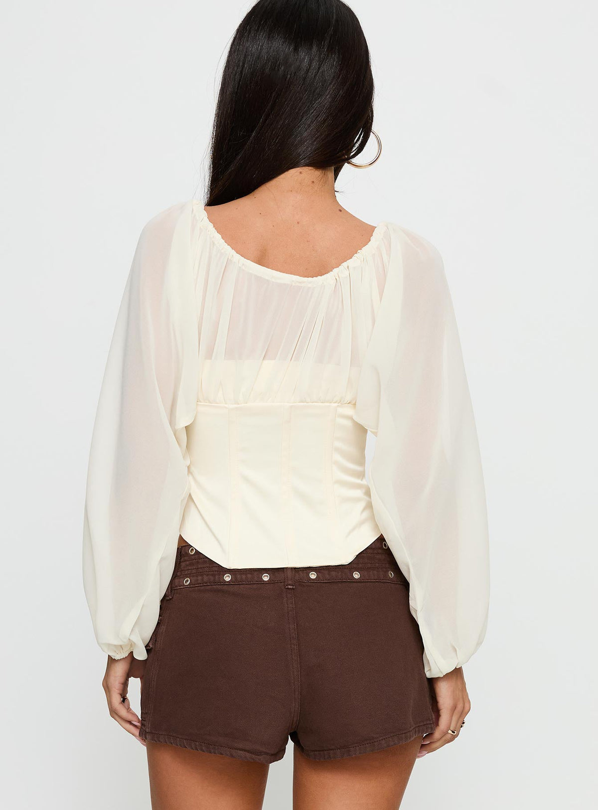 Gypsie Blouson Long Sleeve Corset Top Antique White