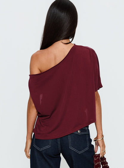 Passerby Asymmetrical Off Shoulder Top Burgundy