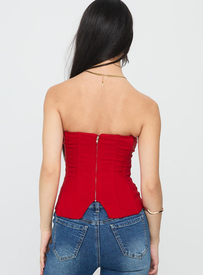 Kaetlyn Strapless Corset Top Red