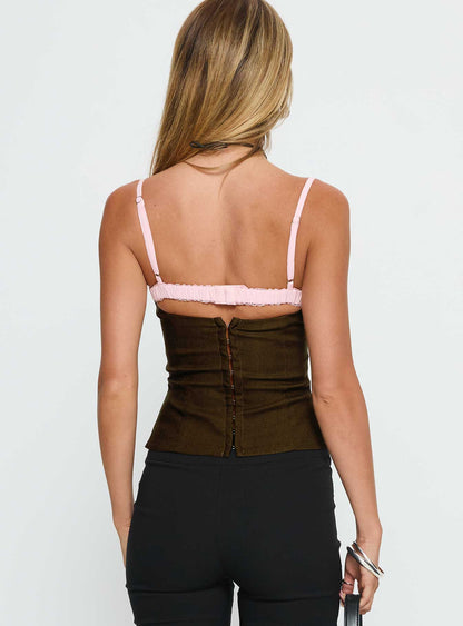 Renaissance Corset Lace Top Olive / Pink
