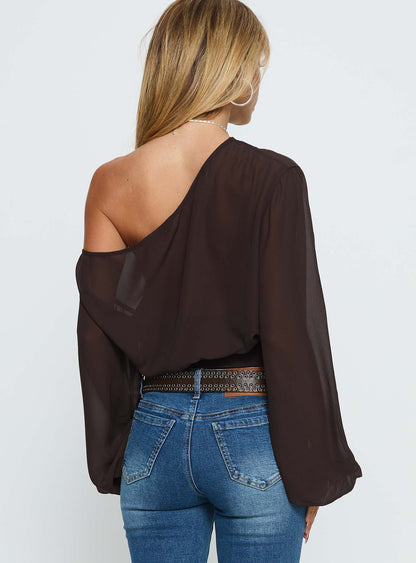 Idalina Slouchy Chiffon Top Brown