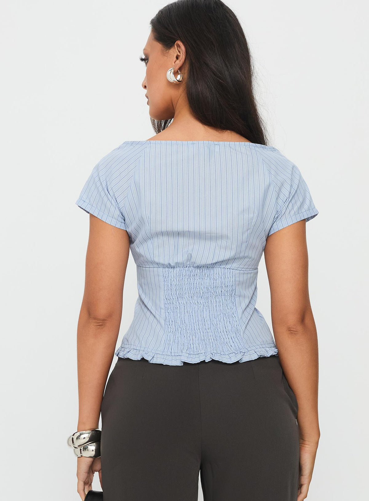 Nymera Short Sleeve Blouse Top Blue Stripe