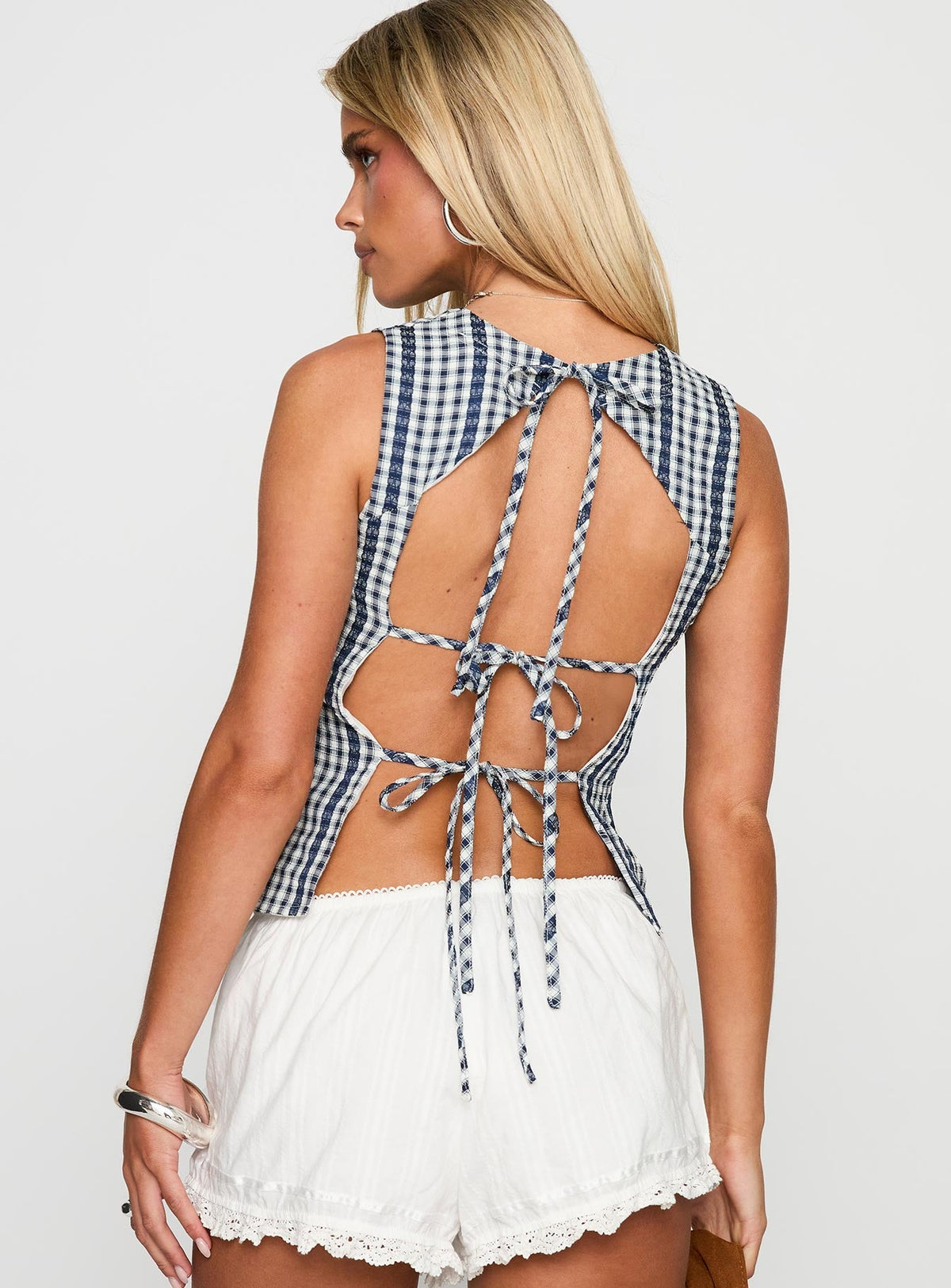 Penelopie Backless Top Navy Check