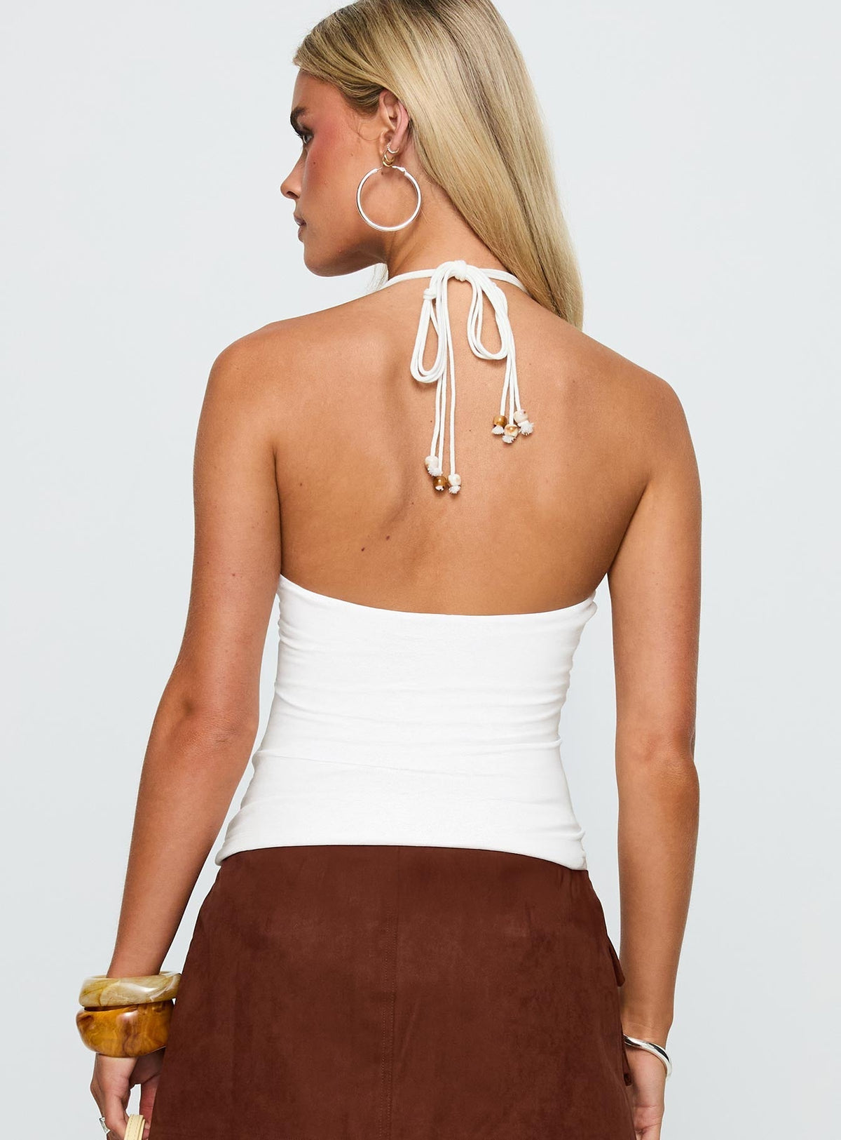Roller Coaster Bead Detail Top White