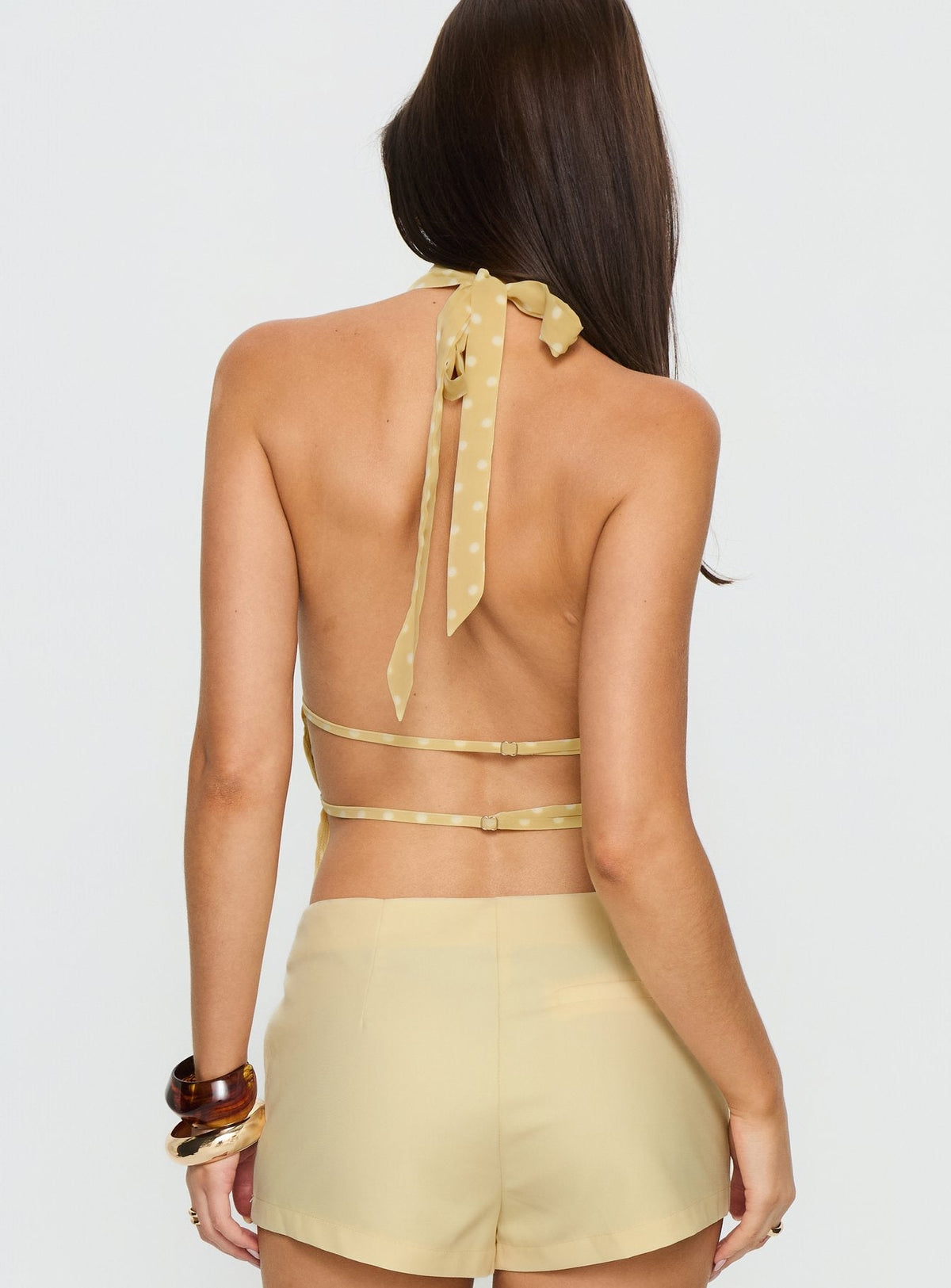 Ellice Backless Halter Top Lemon / White Polka