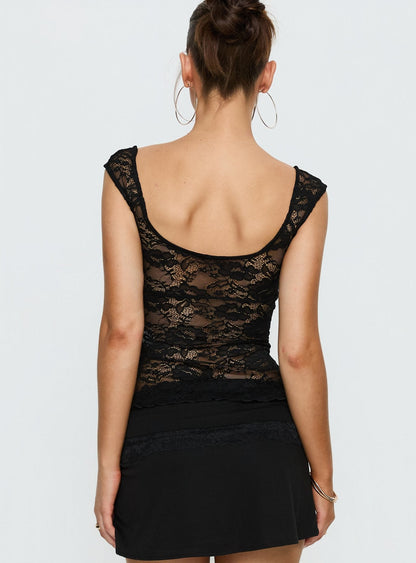 Francyne Lace Keyhole Top Black