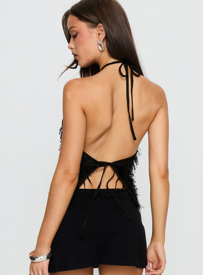 Dashae Fluffy Arrowneck Top Black