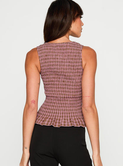 Chauntelle Ruched Top Pink Check