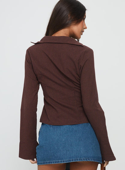 Elowenn Long Sleeve Top Chocolate Stripe