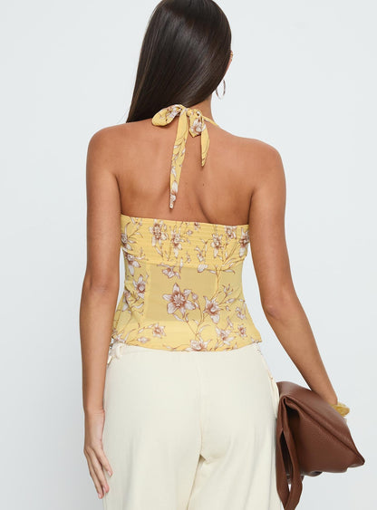 Isabetta Halter Top Yellow Floral