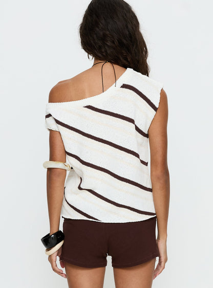 Ashfield Off Shoulder Top White / Beige Stripe