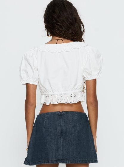 Alexy Tie Detail Short Sleeve Micro Crop Top White