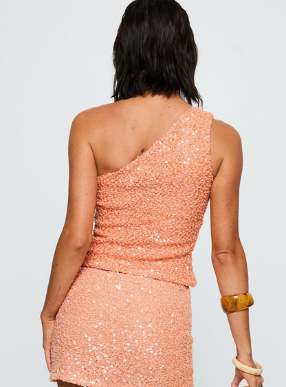 Zaraya Sequin One Shoulder Top Orange