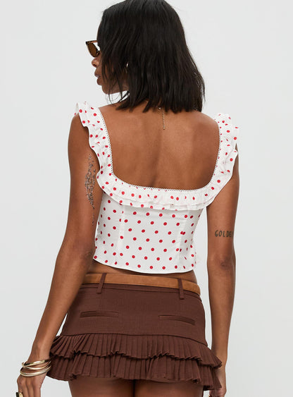 Isadoria Frill Top White / Red Polka
