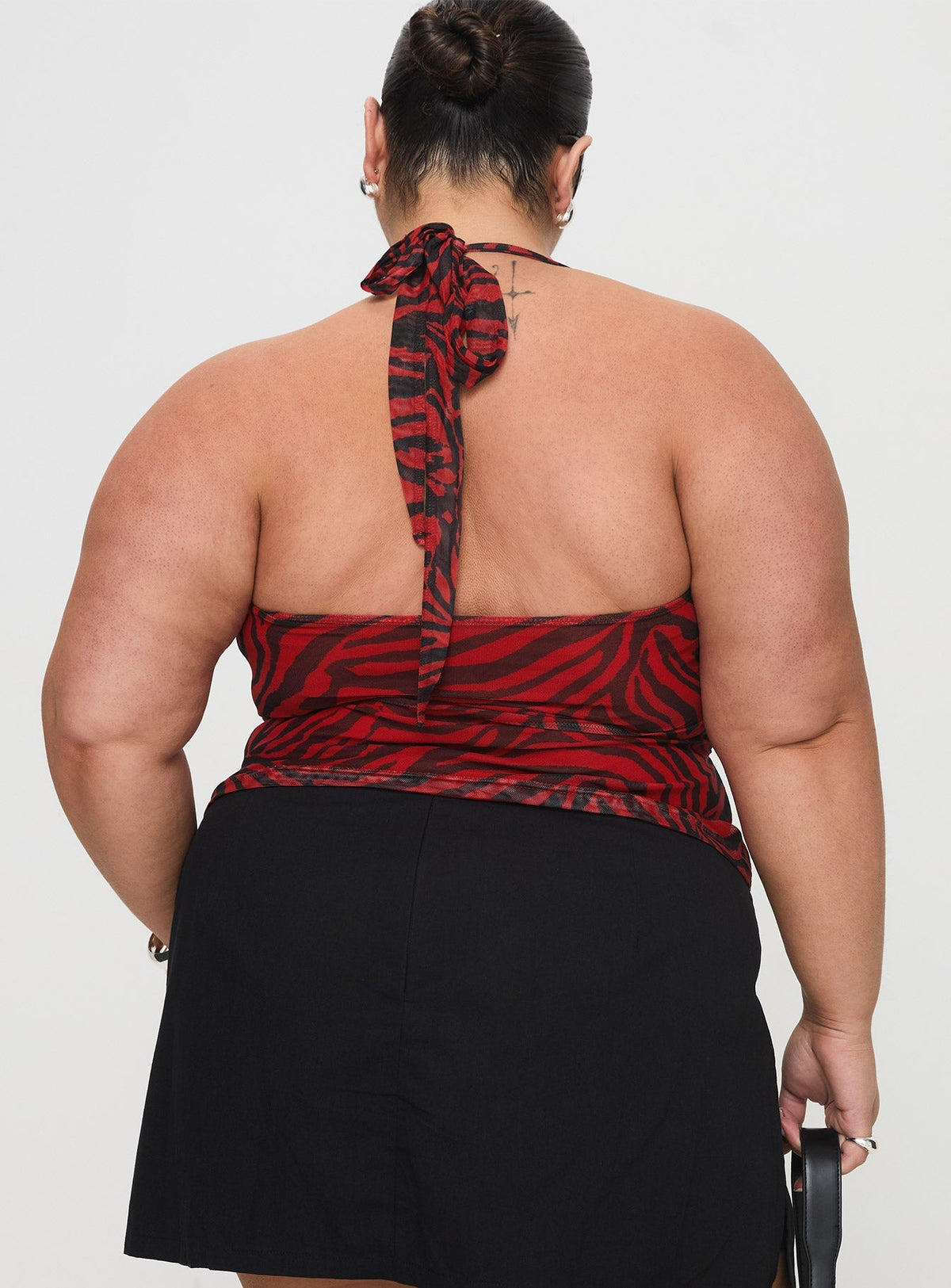 Cielo Mesh Halter Top Red Zebra Curve