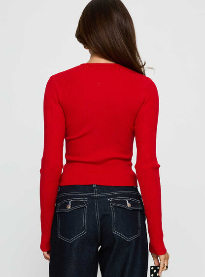 Suzu Long Sleeve Knit Top Red
