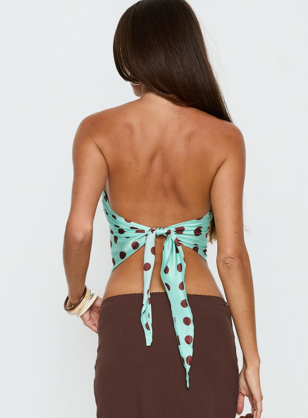 Lailana Tie Back Strapless Scarf Top Aqua Polka