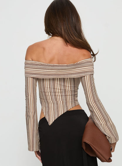 Newbery Off Shoulder Asymmetrical Long Sleeve Top Stripe