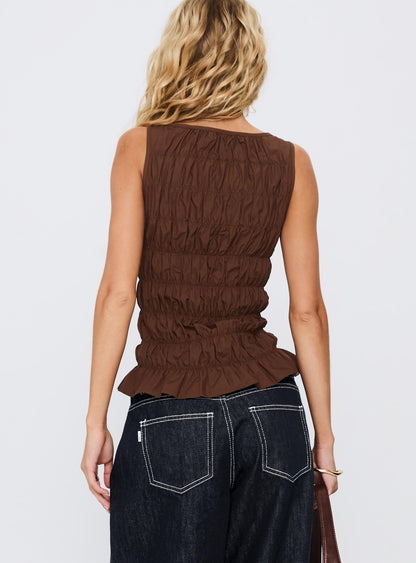 Marleene Shirred Top Chocolate