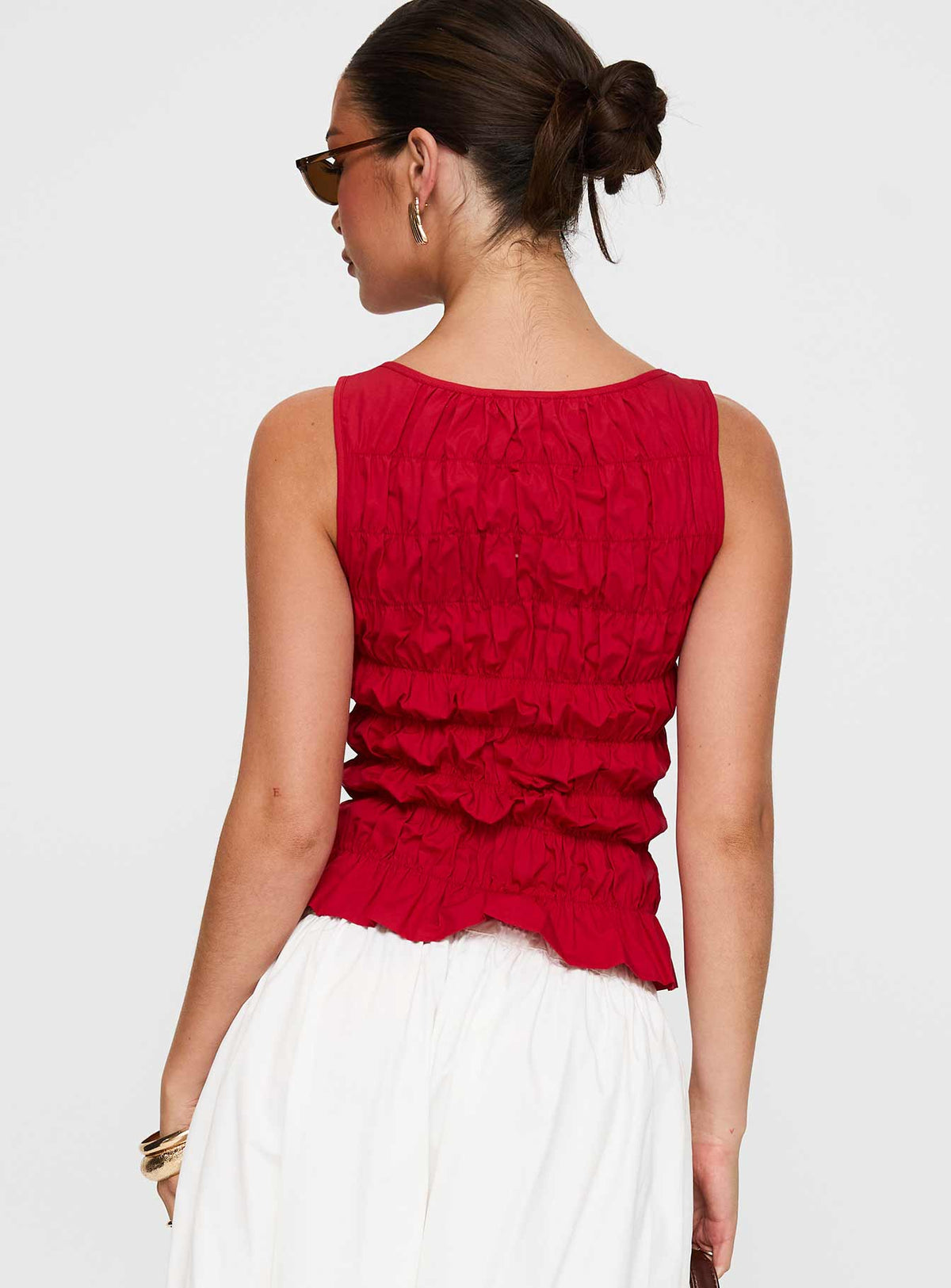 Marleene Shirred Top Red