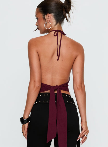 Lindie Tie Back Ring Detail Top Wine
