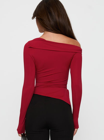 Donalla Off The Shoulder Hardware Detail Top Red