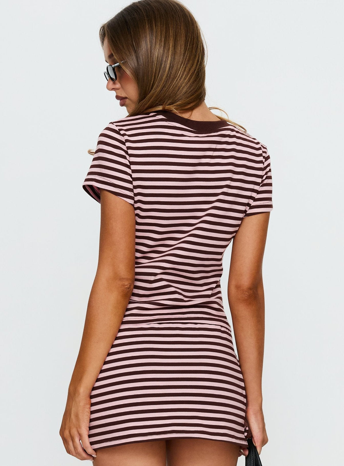 Settle Down Baby Tee Pink / Brown Stripe