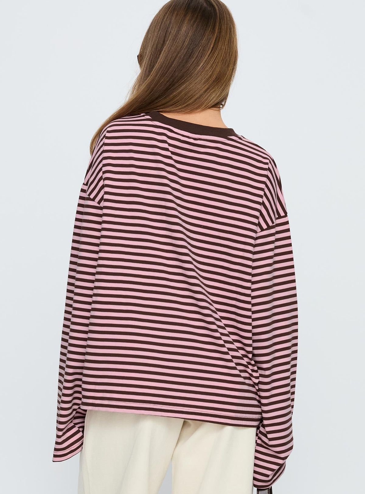 Settle Down Long Sleeve Top Pink / Brown Stripe