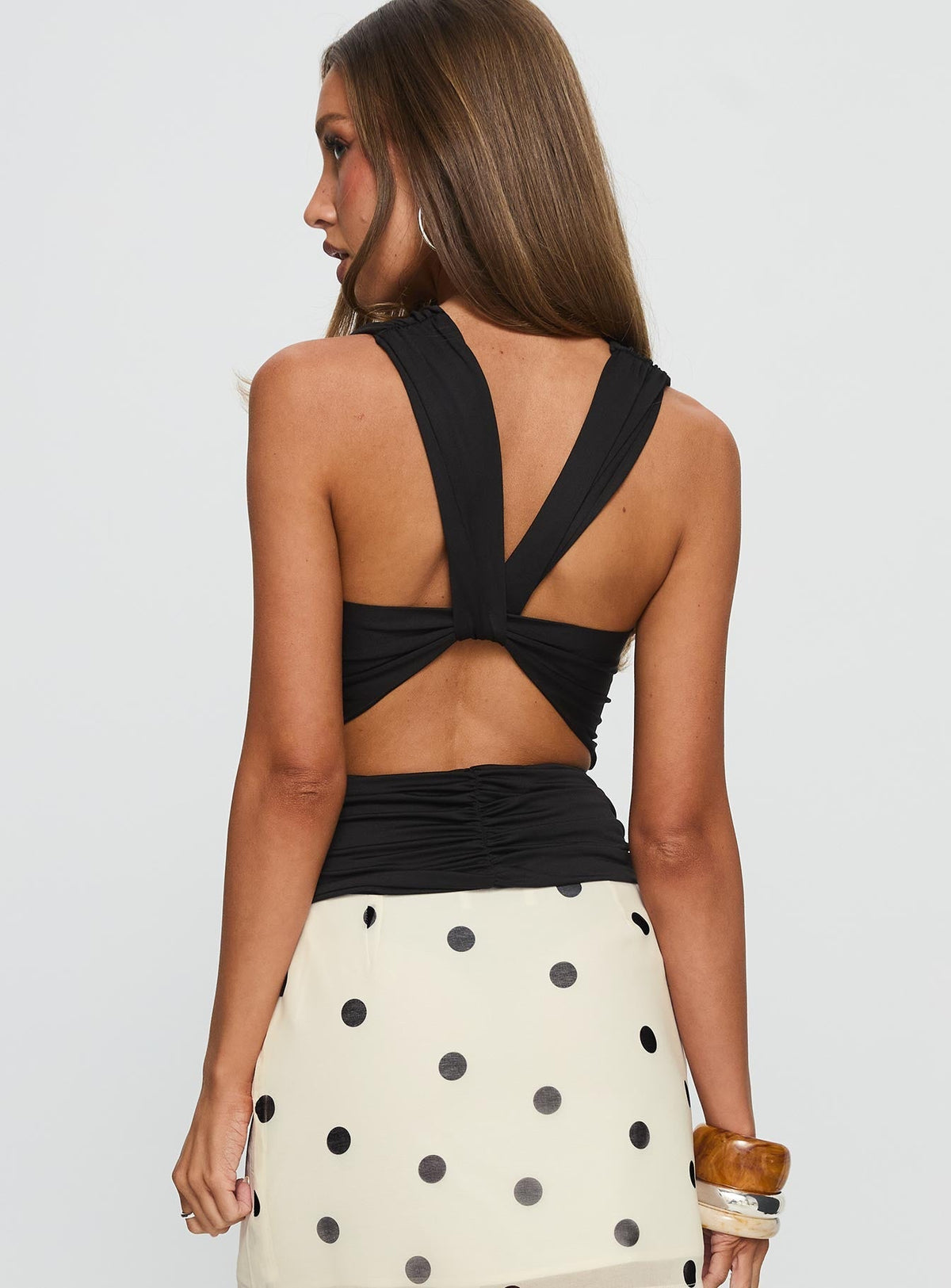 Miraculous Cowl Neck Twist Back Top Black