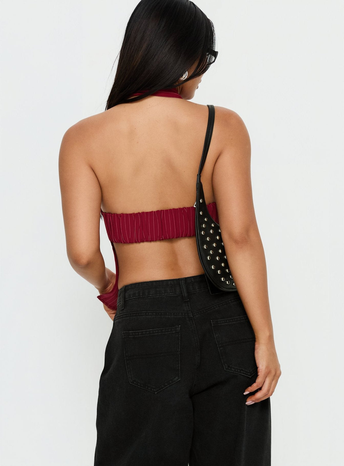Roanne Backless Collared Top Red Stripe